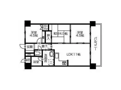 花房国分寺マンション(3LDK/9階)の間取り写真