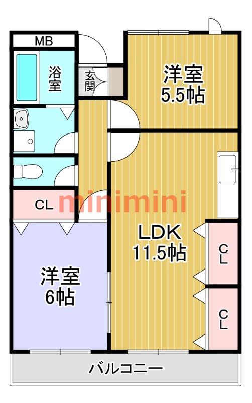エクセル舞音(2LDK/1階)の間取り写真