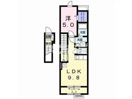 サンリット梶原II(1LDK/2階)の間取り写真