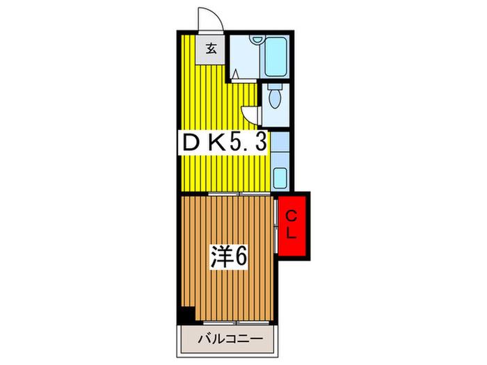 ビーンズバレィ(1DK/2階)の間取り写真