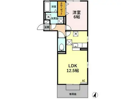 ボンヌ・シャンス(1LDK/1階)の間取り写真