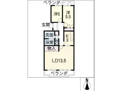ヴィルヌーヴ(2LDK/4階)の間取り写真
