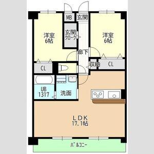 ヒルザコートII(2LDK/2階)の間取り写真