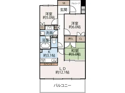 ブリリア京都山科(3LDK/2階)の間取り写真