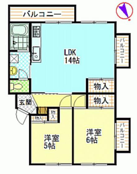 サンルビーササキNO.1(2LDK/3階)の間取り写真