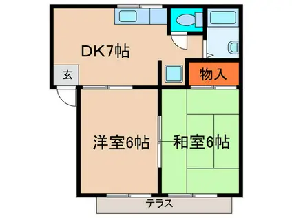 ニューパルティB棟(2DK/1階)の間取り写真