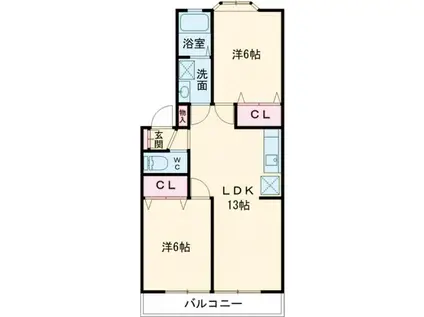 ウイングバレン(2LDK/2階)の間取り写真