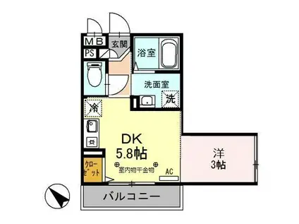 エスポアール(1DK/2階)の間取り写真