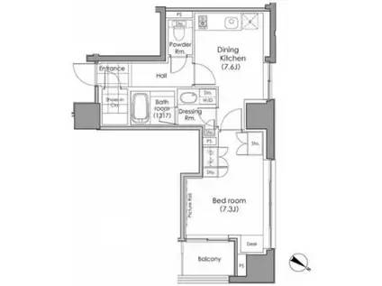 パークハビオ水天宮前(1DK/2階)の間取り写真