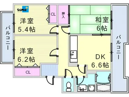 井吹東シティコート12(3DK/1階)の間取り写真