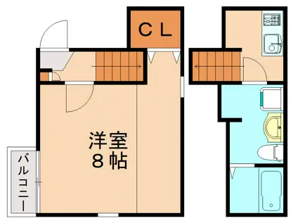 ハピネス美野島II(1K/2階)の間取り写真