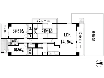 サーパス宝塚(3LDK/1階)の間取り写真
