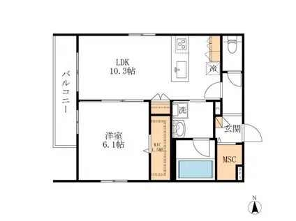 ALIVIO(1LDK/2階)の間取り写真