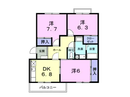 スカイレジデンス(3DK/3階)の間取り写真