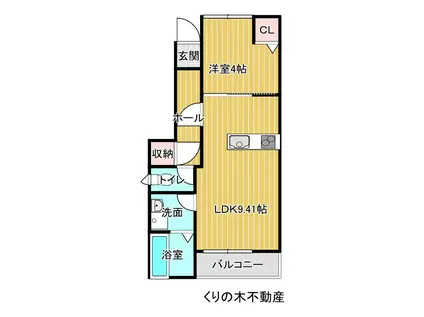 ルミウス延喜B棟(1LDK/1階)の間取り写真