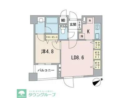 リシェ大井(1LDK/7階)の間取り写真