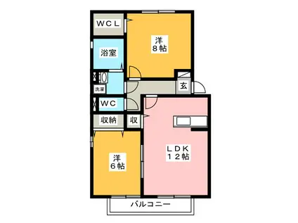 パティオC(2LDK/2階)の間取り写真
