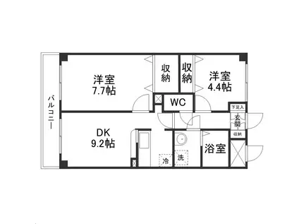 プラーナ泉中央(2DK/4階)の間取り写真