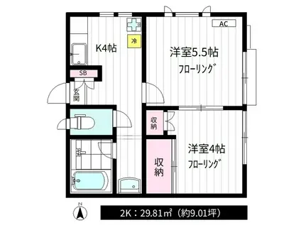 コーポM(2K/1階)の間取り写真