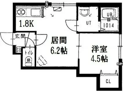 ビブレパークフロント(1DK/3階)の間取り写真