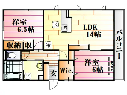 プルーニャC棟(2LDK/1階)の間取り写真