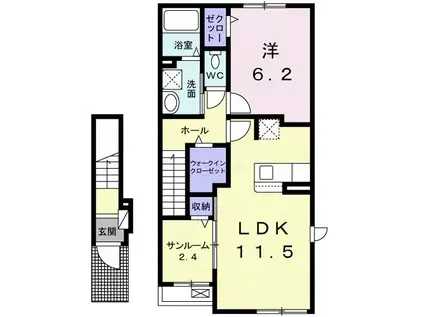 ベルシャイン 紀三井寺 I(1LDK/2階)の間取り写真
