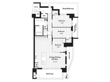 サンメゾン千種公園東(3LDK/5階)の間取り写真