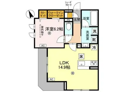 クラシスト東粉浜ウエスト(1LDK/1階)の間取り写真