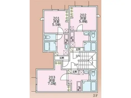 プランドール市川(1K/2階)の間取り写真