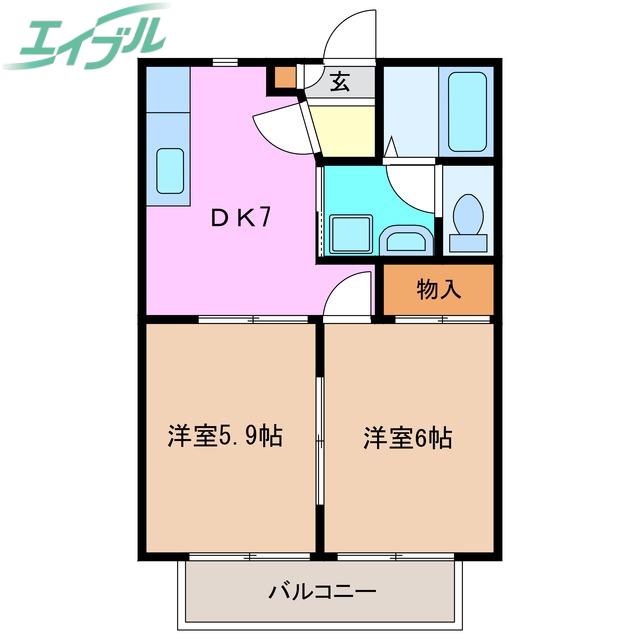 エスポアール城西 弐番館(2DK/2階)の間取り写真