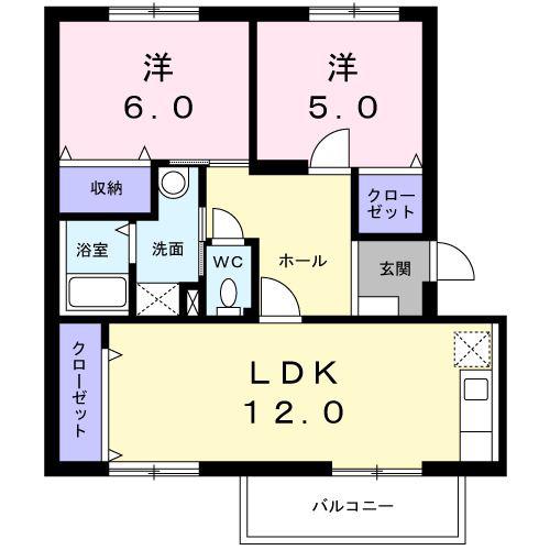 ロイヤルエステート神明A(2LDK/2階)の間取り写真