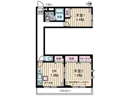 フェアリープレイス(2DK/1階)の間取り写真