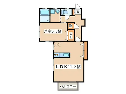フランドル(1LDK/1階)の間取り写真