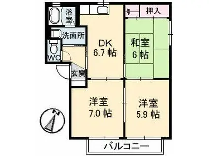 コーストメゾン植田(3DK/1階)の間取り写真