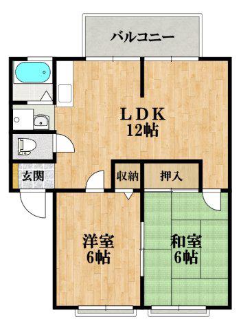 サンビレッジトゥインクルA棟(2LDK/2階)の間取り写真