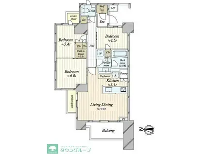 パークホームズ錦糸町猿江恩賜公園(3LDK/7階)の間取り写真