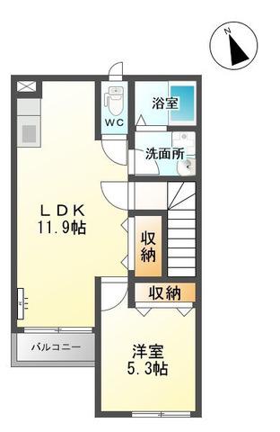 サニー・プレイス(1LDK/2階)の間取り写真
