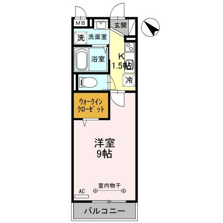 グランモアIII(1K/3階)の間取り写真