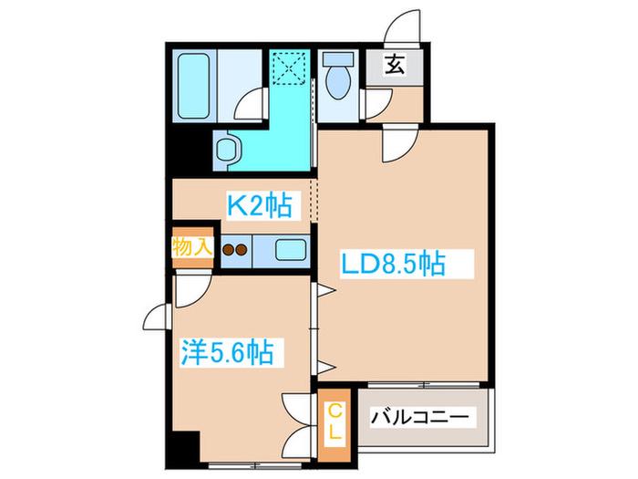 スカイパレス北1条(1LDK/2階)の間取り写真