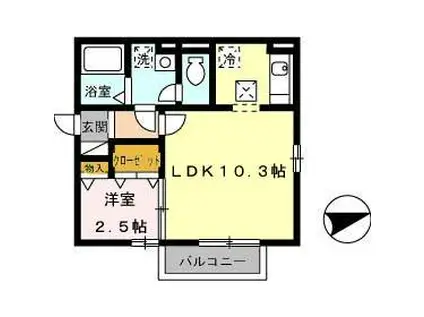 セジュールGEN(1LDK/2階)の間取り写真