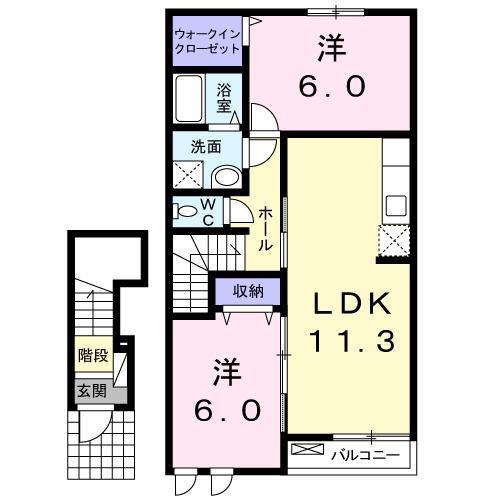 リジエルB(2LDK/2階)の間取り写真
