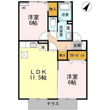 ボヌールC(2LDK/1階)の間取り写真