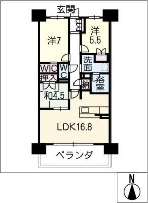 バンベール岐阜竜田(3LDK/12階)の間取り写真