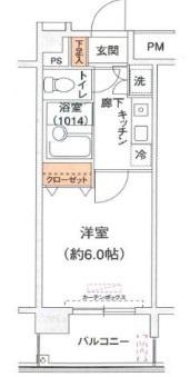 DUO・CREA西五反田(1K/3階)の間取り写真