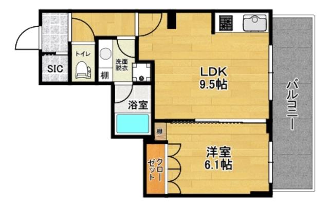 コンフィアル赤木(1LDK/12階)の間取り写真