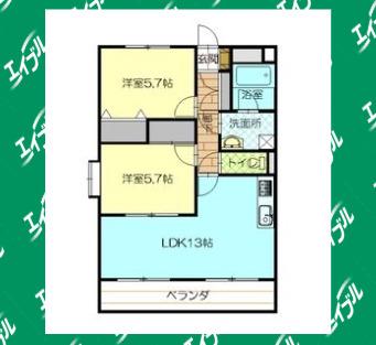 レージュウスイ(2LDK/1階)の間取り写真