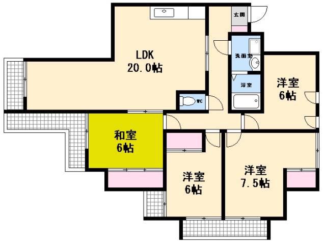 グランハイツ三滝(4LDK/1階)の間取り写真