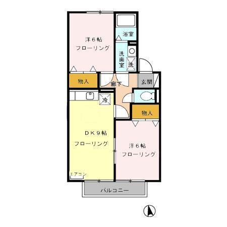 ウィルモアS(2DK/2階)の間取り写真