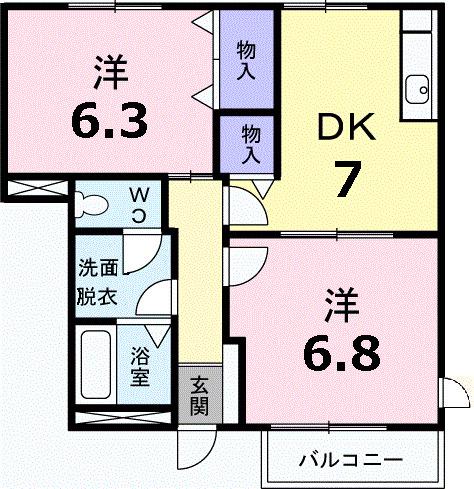 メゾンプリヴェール(2DK/1階)の間取り写真