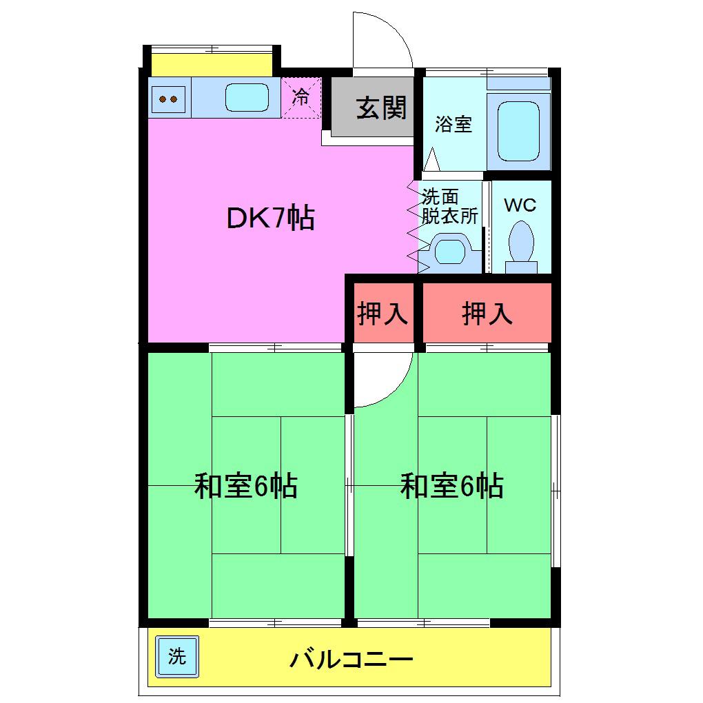 コーポ西脇A(2DK/2階)の間取り写真